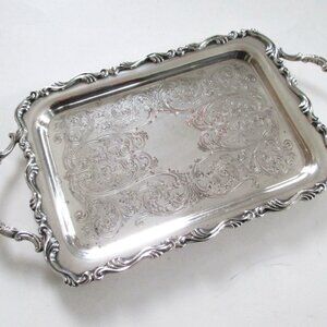 Small Vintage Silverplate Vanity Tray with Handles